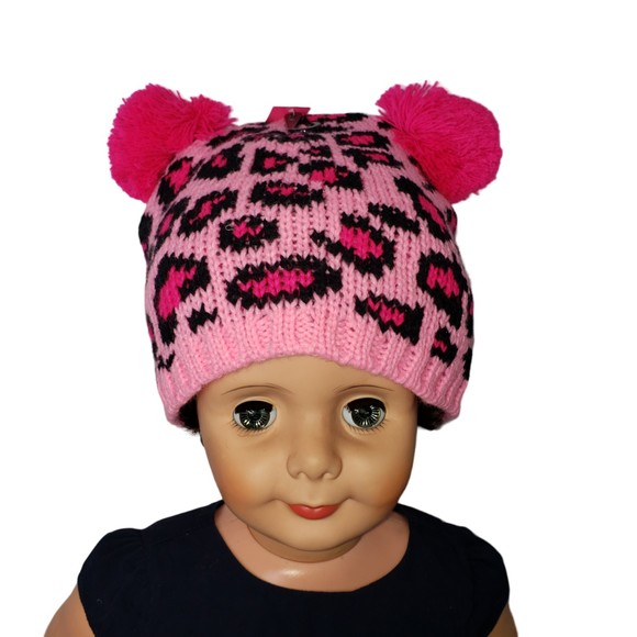 BETSEY JOHNSON KIDS Pink Leopard Winter Hat with Pom Poms - Picture 1 of 11